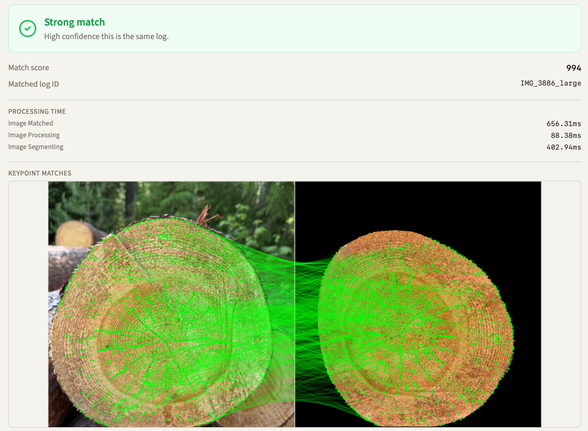 Optical fingerprinting of logs — finally ready for deployment
